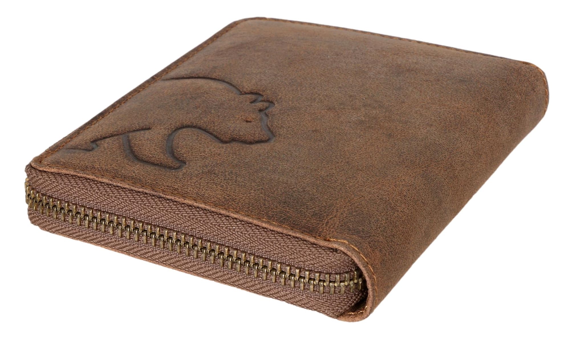 Brown Bear "Billy" - Geldbörse mit umlaufendem Reißverschluss Braun Vintage