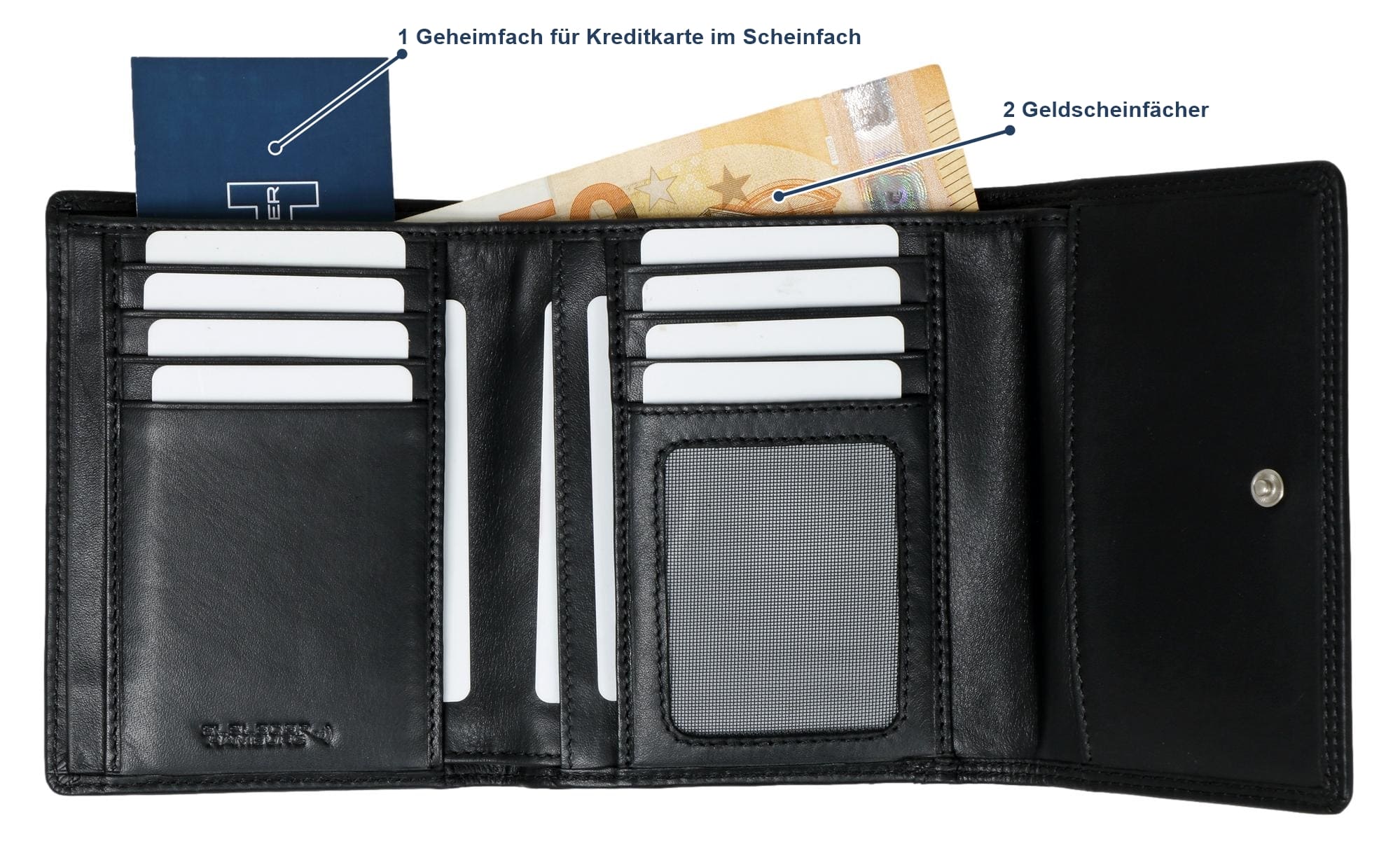 Elbleder Polo 108 - Damen Geldbörse mit Überschlag Schwarz